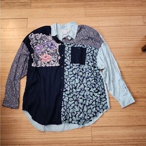 Together! Womens Shirt Short Sleeve Color Block Floral Vintage Sz 2x